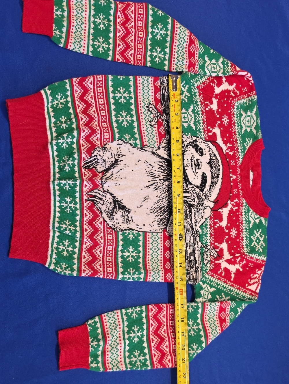 Amazon Kid's Red and Green Sloth Holiday Fair Isle Crewneck Sweater